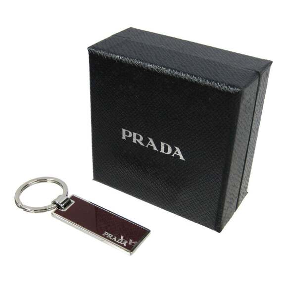 Prada Rubino Red Enamel Silver Metal Keyring